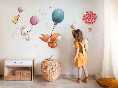 Wall sticker 80x102 Cute animals with balloons in the pastel sky