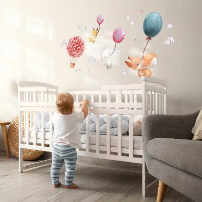 Wall sticker 80x102 Cute animals with balloons in the pastel sky