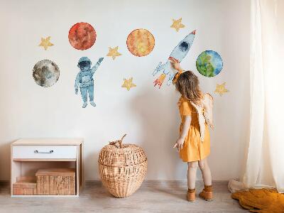 Wall sticker 80x143 Space planets with astronaut and watercolor rocket