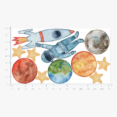Wall sticker 80x143 Space planets with astronaut and watercolor rocket