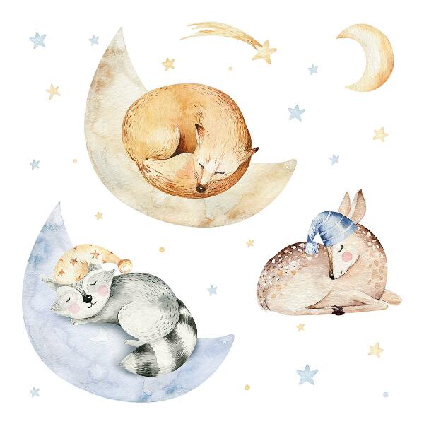 Wall sticker 80x115 Pastel forest animals in watercolor space
