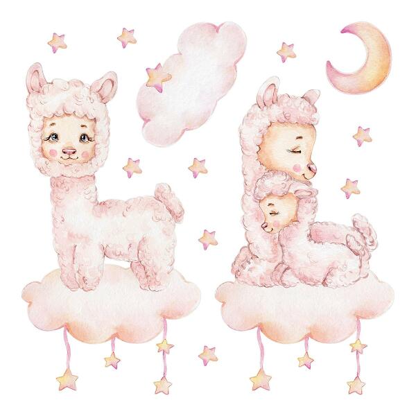 Wall sticker 80x144 Pastel sheep on clouds and stars