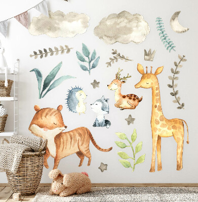Wall sticker 80x134 Animals and plants in a delicate pastel watercolor style