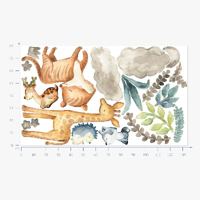 Wall sticker 80x134 Animals and plants in a delicate pastel watercolor style