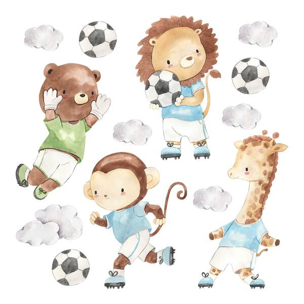 Wall sticker 80x116 Sports animals with ball in watercolor style