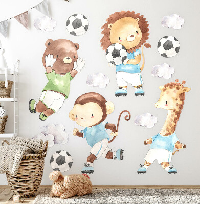 Wall sticker 80x116 Sports animals with ball in watercolor style