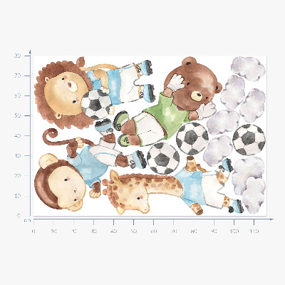 Wall sticker 80x116 Sports animals with ball in watercolor style