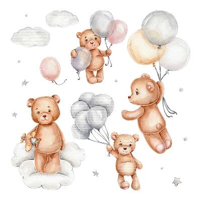 Wall sticker 80x120 Cute teddy bears with balloons in pastel clouds