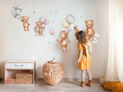Wall sticker 80x120 Cute teddy bears with balloons in pastel clouds