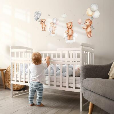 Wall sticker 80x120 Cute teddy bears with balloons in pastel clouds