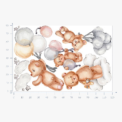Wall sticker 80x120 Cute teddy bears with balloons in pastel clouds