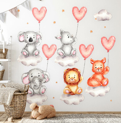 Wall sticker 80x120 Cute animals on clouds with pastel balloons