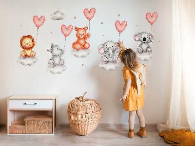 Wall sticker 80x120 Cute animals on clouds with pastel balloons