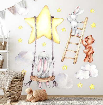Wall sticker 80x123 Pastel watercolor animals and clouds