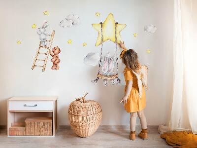 Wall sticker 80x123 Pastel watercolor animals and clouds