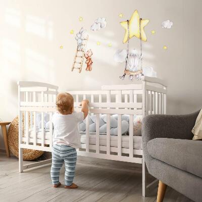 Wall sticker 80x123 Pastel watercolor animals and clouds