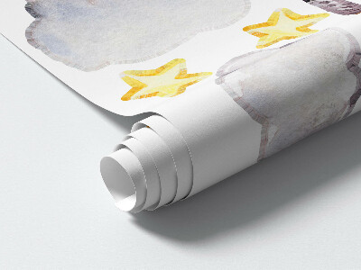 Wall sticker 80x123 Pastel watercolor animals and clouds