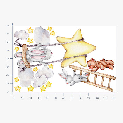 Wall sticker 80x123 Pastel watercolor animals and clouds