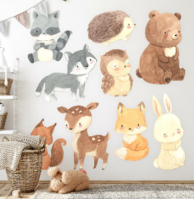 Wall sticker 80x139 Pastel forest creatures in a watercolor style