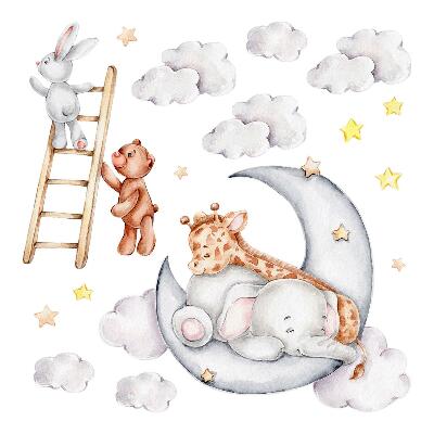 Wall sticker 80x109 Pastel animals in the clouds and stars