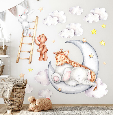 Wall sticker 80x109 Pastel animals in the clouds and stars