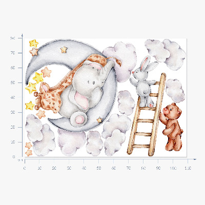 Wall sticker 80x109 Pastel animals in the clouds and stars
