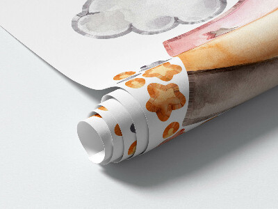Wall sticker 80x116 Teddy bears and a rabbit in a pastel rainbow and clouds