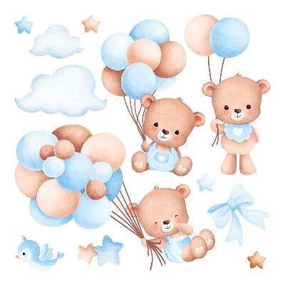 Wall sticker 80x139 Sweet teddy bears with balloons in pastel shades