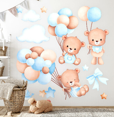 Wall sticker 80x139 Sweet teddy bears with balloons in pastel shades