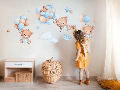 Wall sticker 80x139 Sweet teddy bears with balloons in pastel shades