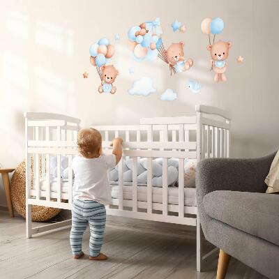Wall sticker 80x139 Sweet teddy bears with balloons in pastel shades