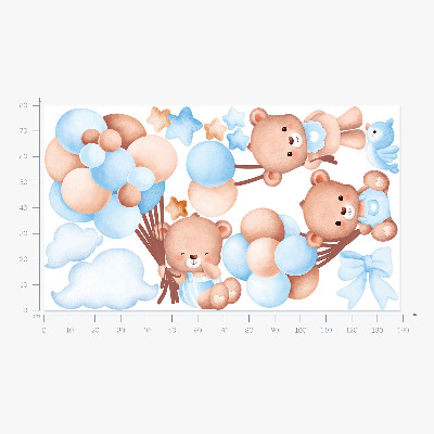 Wall sticker 80x139 Sweet teddy bears with balloons in pastel shades