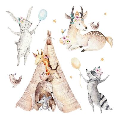 Wall sticker 80x130 Pastel forest animals in a watercolor style