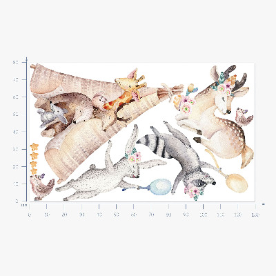 Wall sticker 80x130 Pastel forest animals in a watercolor style