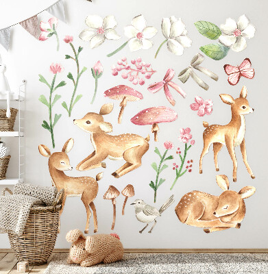 Wall sticker 80x118 Forest animals in pastel watercolor with deer patterns