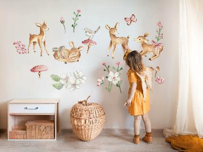 Wall sticker 80x118 Forest animals in pastel watercolor with deer patterns
