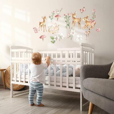 Wall sticker 80x118 Forest animals in pastel watercolor with deer patterns