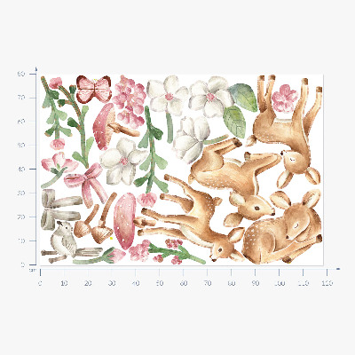 Wall sticker 80x118 Forest animals in pastel watercolor with deer patterns
