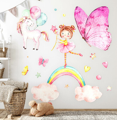Wall sticker 80x105 Pastel unicorn with balloons on a rainbow