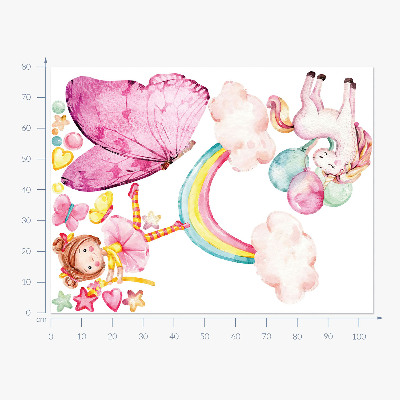 Wall sticker 80x105 Pastel unicorn with balloons on a rainbow
