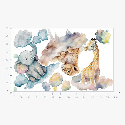 Wall sticker 80x127 Safari with painted wild animals in the clouds