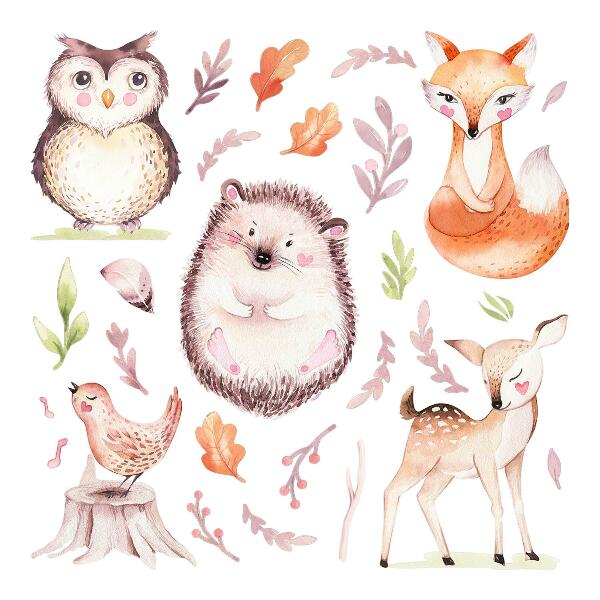 Wall sticker 80x95 Forest creatures in pastel watercolor