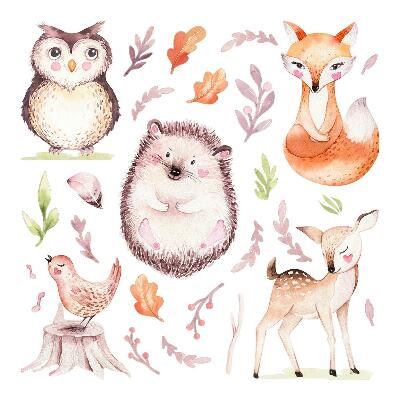 Wall sticker 80x95 Forest creatures in pastel watercolor