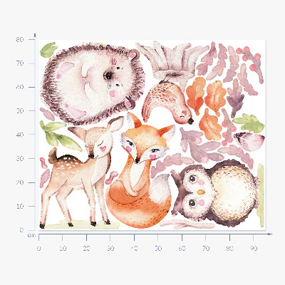 Wall sticker 80x95 Forest creatures in pastel watercolor