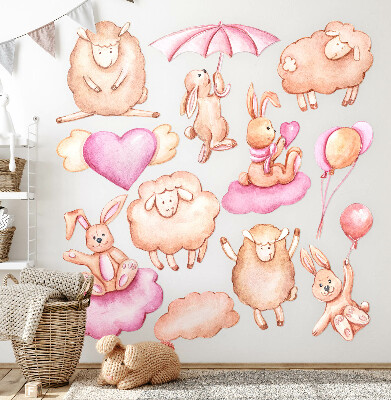 Wall sticker 80x128 Pastel clouds with sheep and rabbits