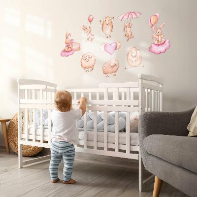Wall sticker 80x128 Pastel clouds with sheep and rabbits