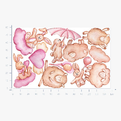 Wall sticker 80x128 Pastel clouds with sheep and rabbits