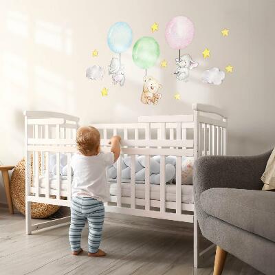 Wall sticker 80x113 Little animals with balloons in pastel colors