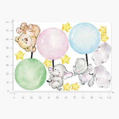Wall sticker 80x113 Little animals with balloons in pastel colors