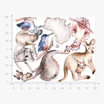 Wall sticker 80x101 Australian fauna in delicate pastels